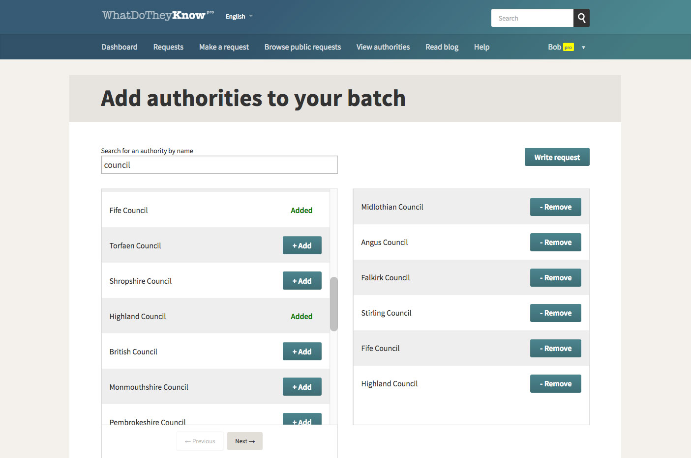 Select authorities for a batch